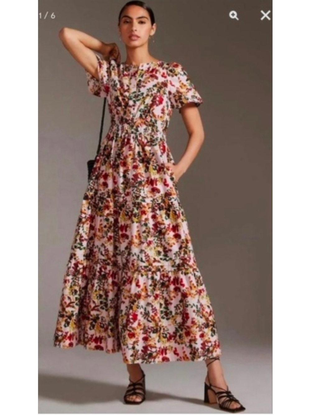 Anthropologie Maeve The Somerset Maxi Dress Tiered XL Floral V Neck Pockets